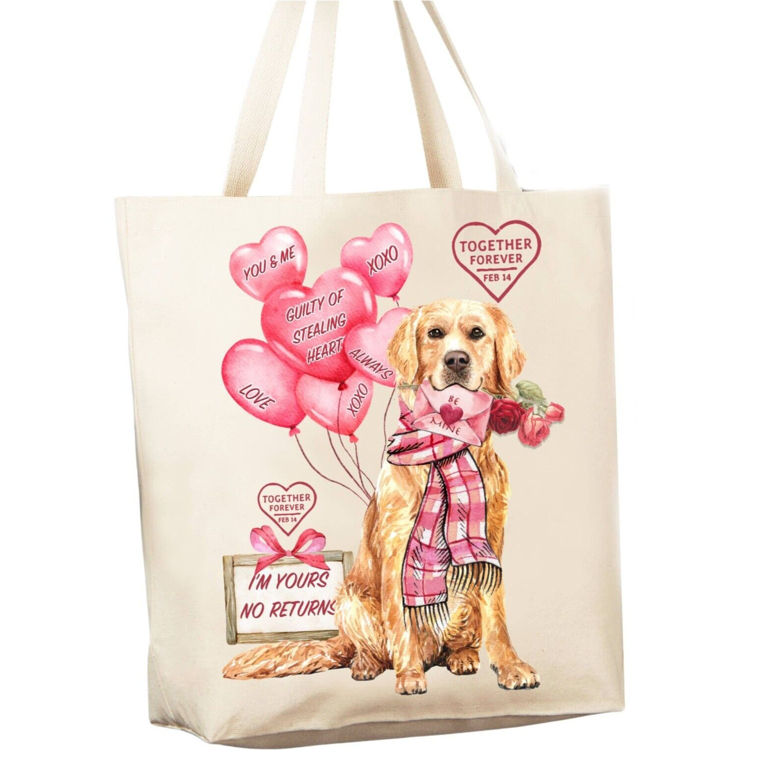 Reusable Grocery Shopping Cotton Canvas Bag, Valentine Dog Pet Lover I’m Yours