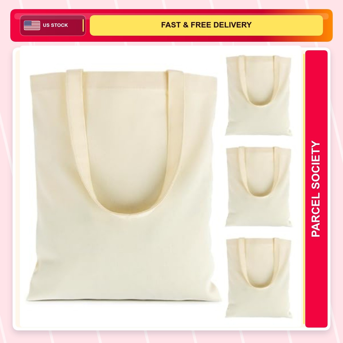 Canvas Tote Cotton Unisex-adult Bag 4 Reusable Grocery Shopping Blank Handles