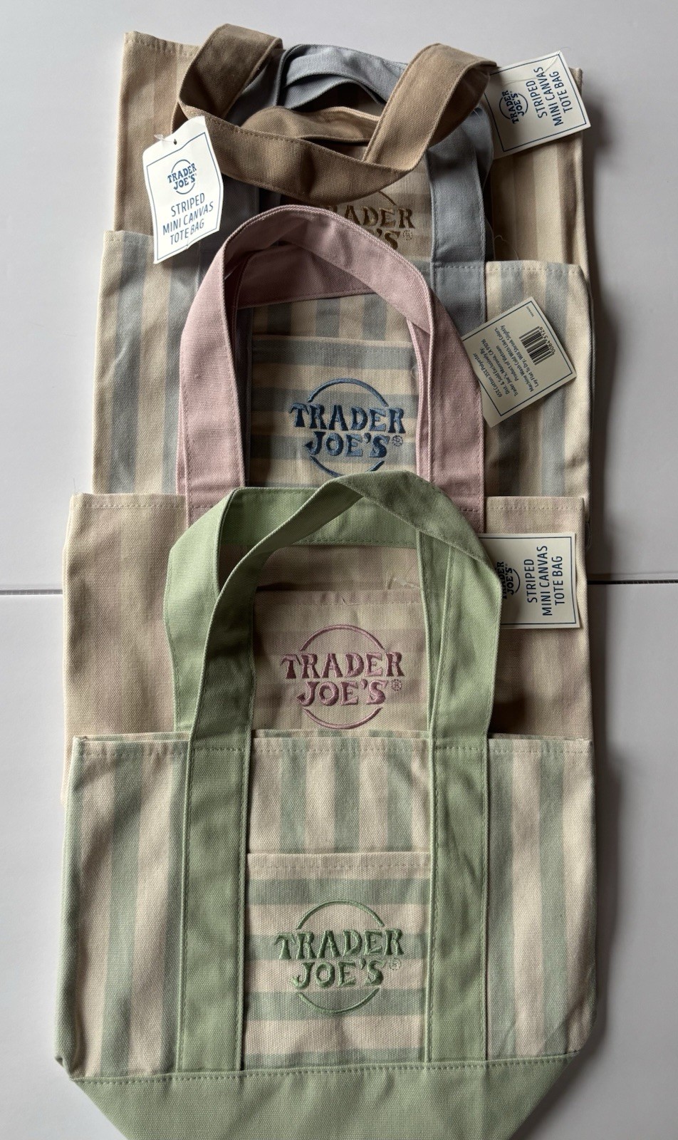 Trader Joe’s Mini Pastel Stripe Canvas Tote Bag Limited Edition Set Of 4
