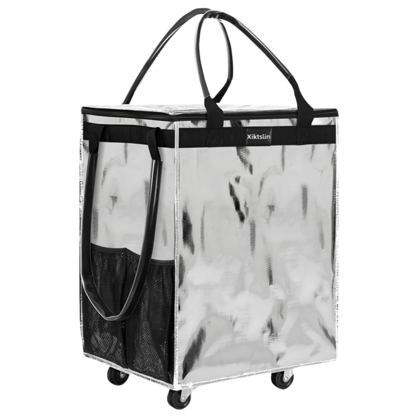 (Medium, Starlight Silver)Reusable Grocery Bag on 4 Wheels,Foldable Rolling T…