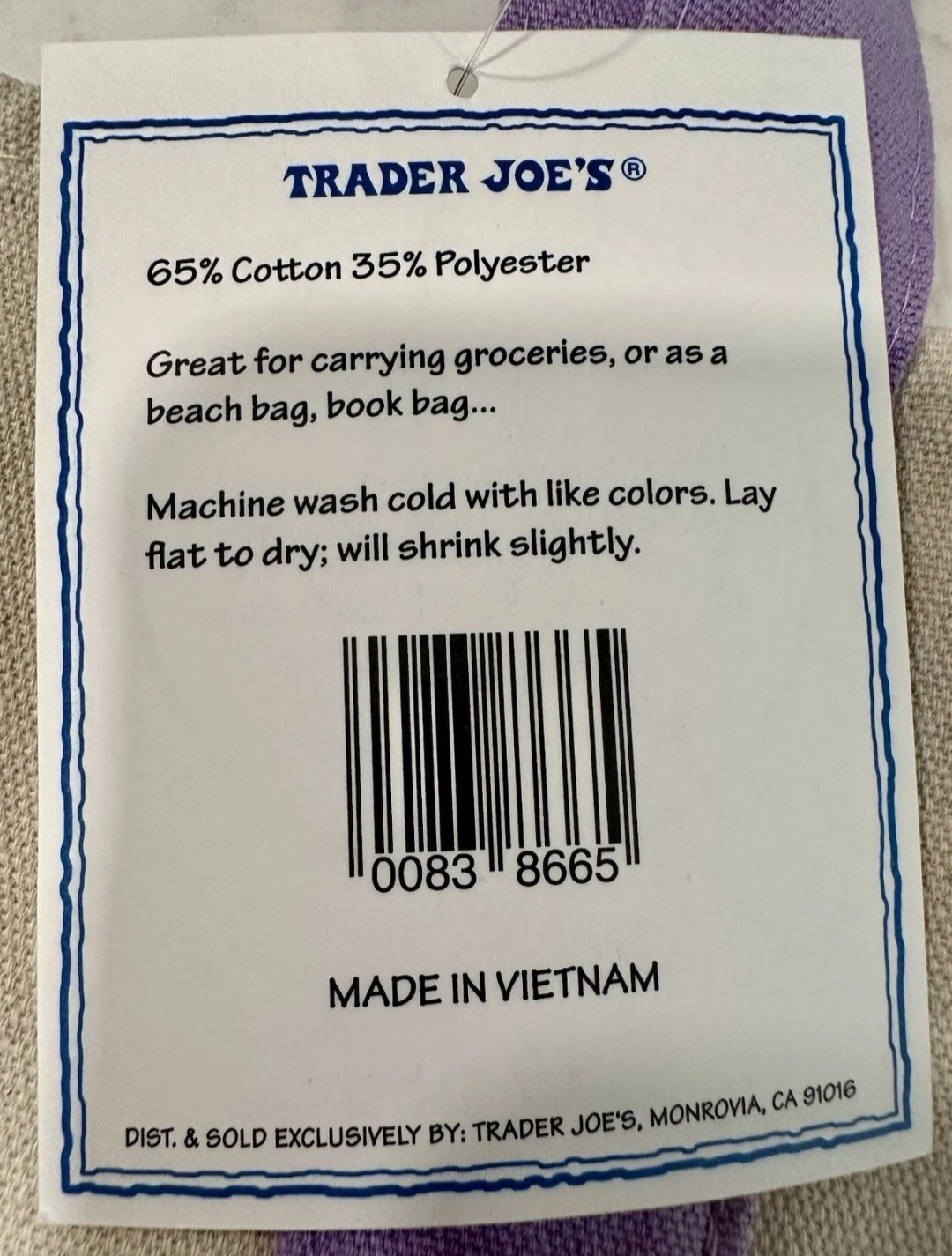 2x Trader Joe’s NEW 💜 Lavender AUTHENTIC LARGE & MINI CANVAS REUSABLE TOTE BAGS
