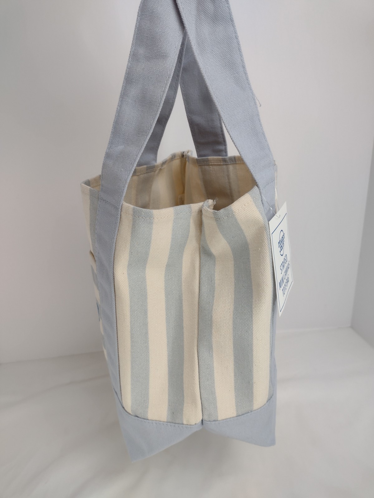 Trader Joe’s Mini Canvas Tote Bag Pastel Blue Stripe Limited Edition NEW