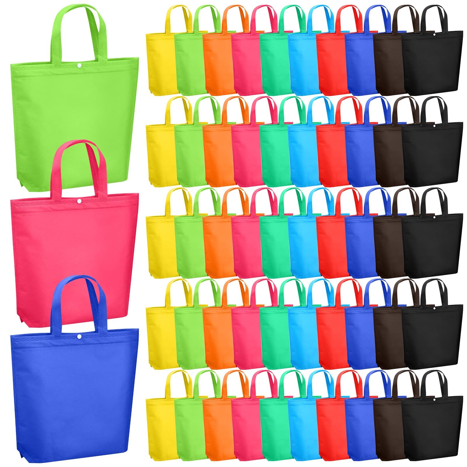 50 PCS Reusable Grocery Bags Bulk Large Non Woven Multicolor 14.96×12.6 In