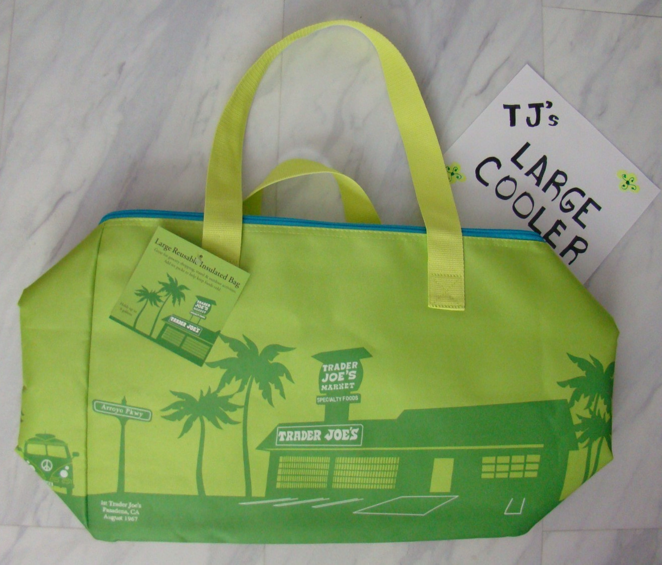 New Trader Joe’s Neon Green Teal Blue Insulated Large Cooler Reusable Bag