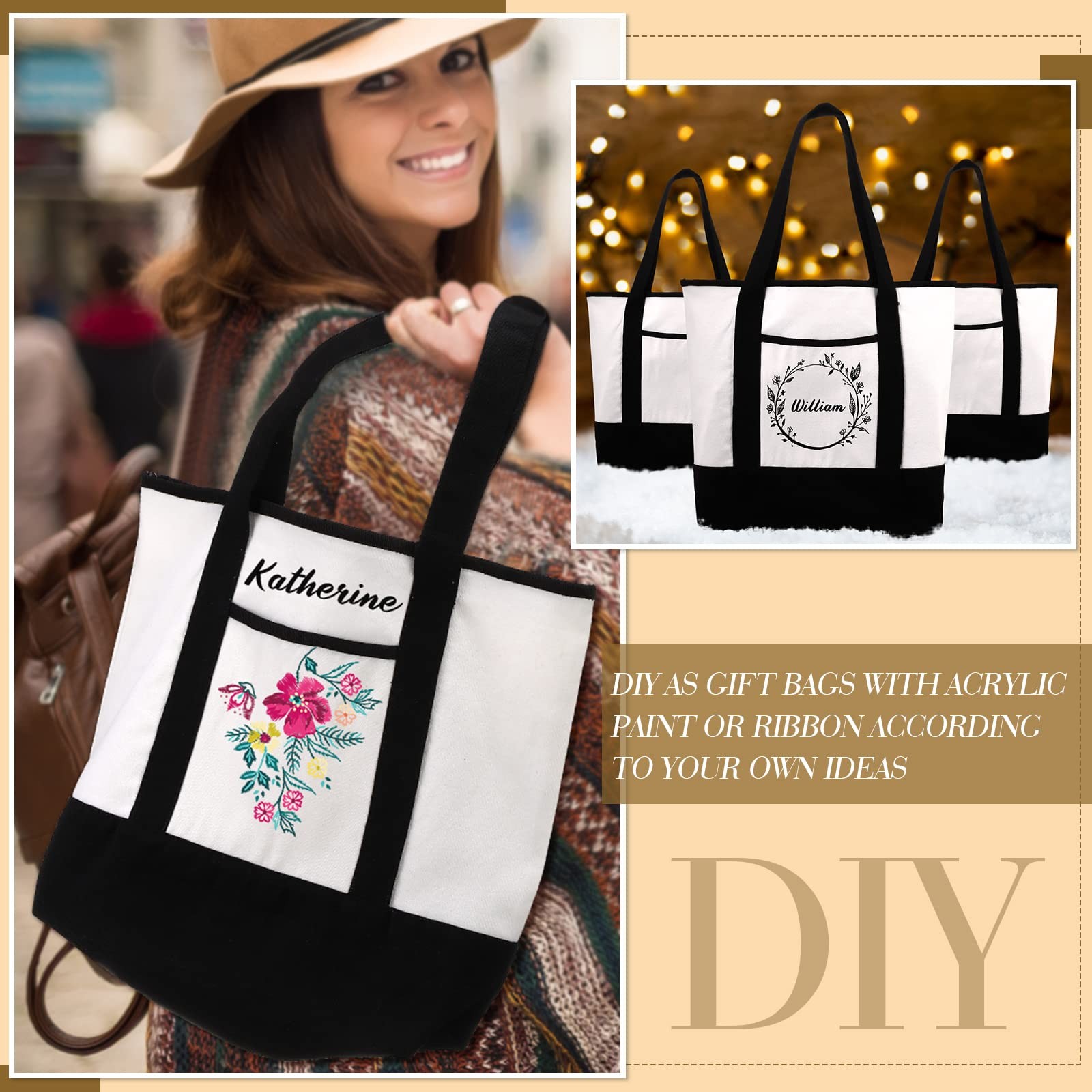 Reginary 16 Pcs Canvas Tote Bags Bulk with Outer Pocket 18 Inch Reusable Shop…