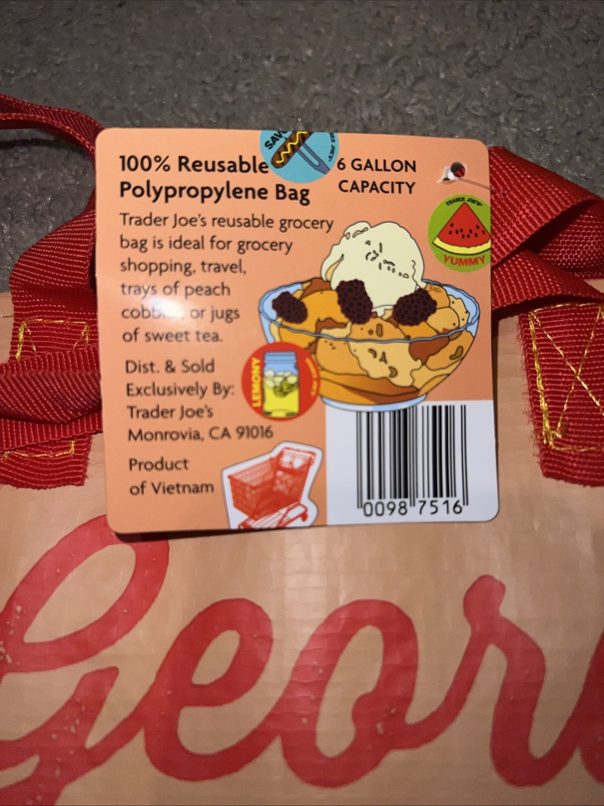 Trader Joes Georgia Reusable Tote Bag Peach State Shopping Grocery Ltd Ed 2024