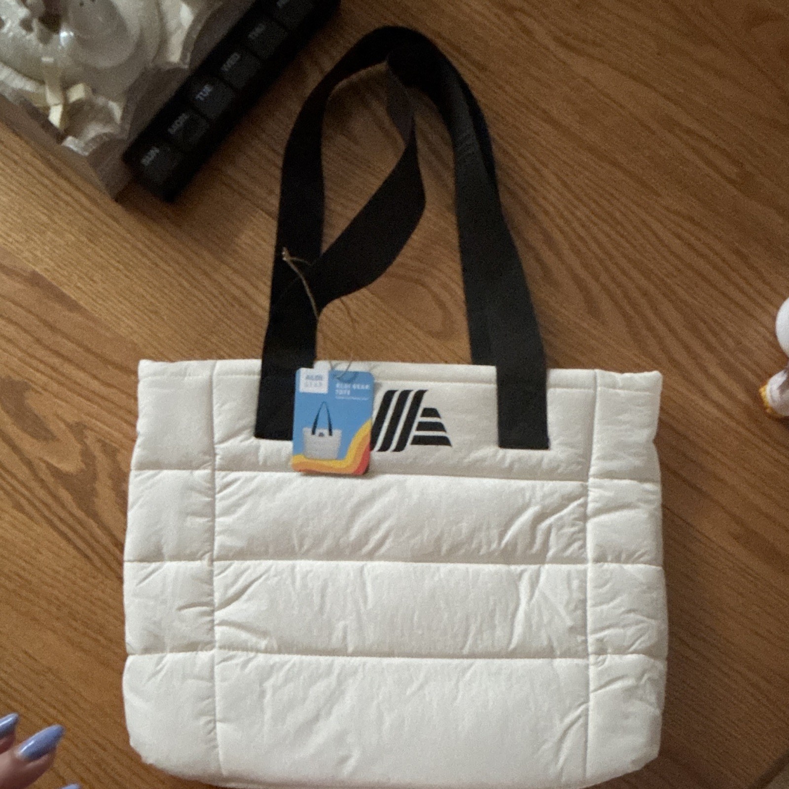 ALDI Gear Tote Reusable Shopping Bag White/Black Handles 14×17 in, Width 6 in