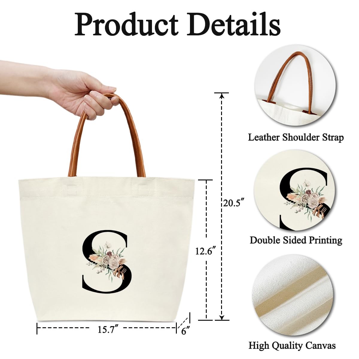 Boho Monogram Initial S Tote Bags for , Personalized Canvas Tote Bags Monogra…