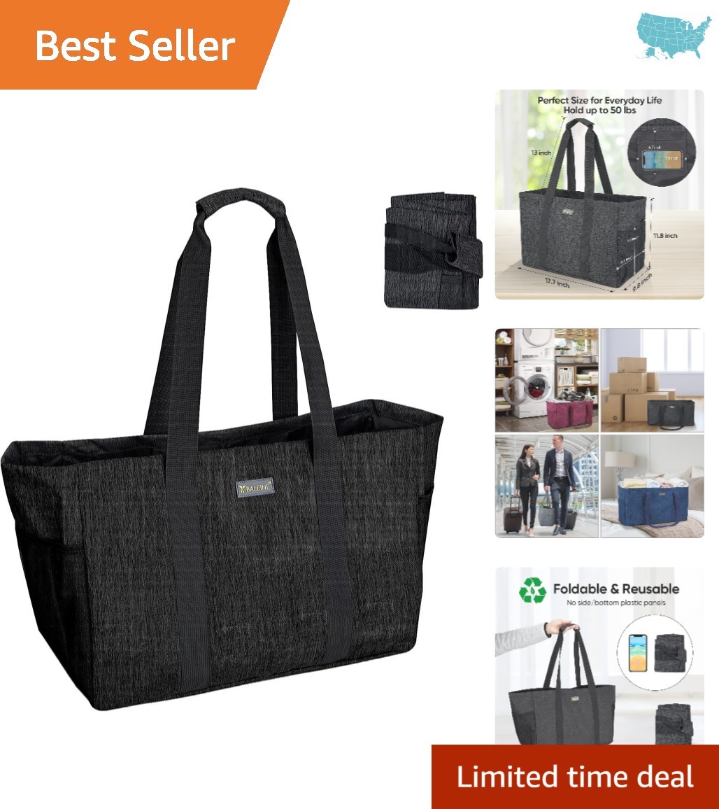 Elegant 9-Gallon Waterproof Utility Tote – Reusable Charcoal Black Storage Bag