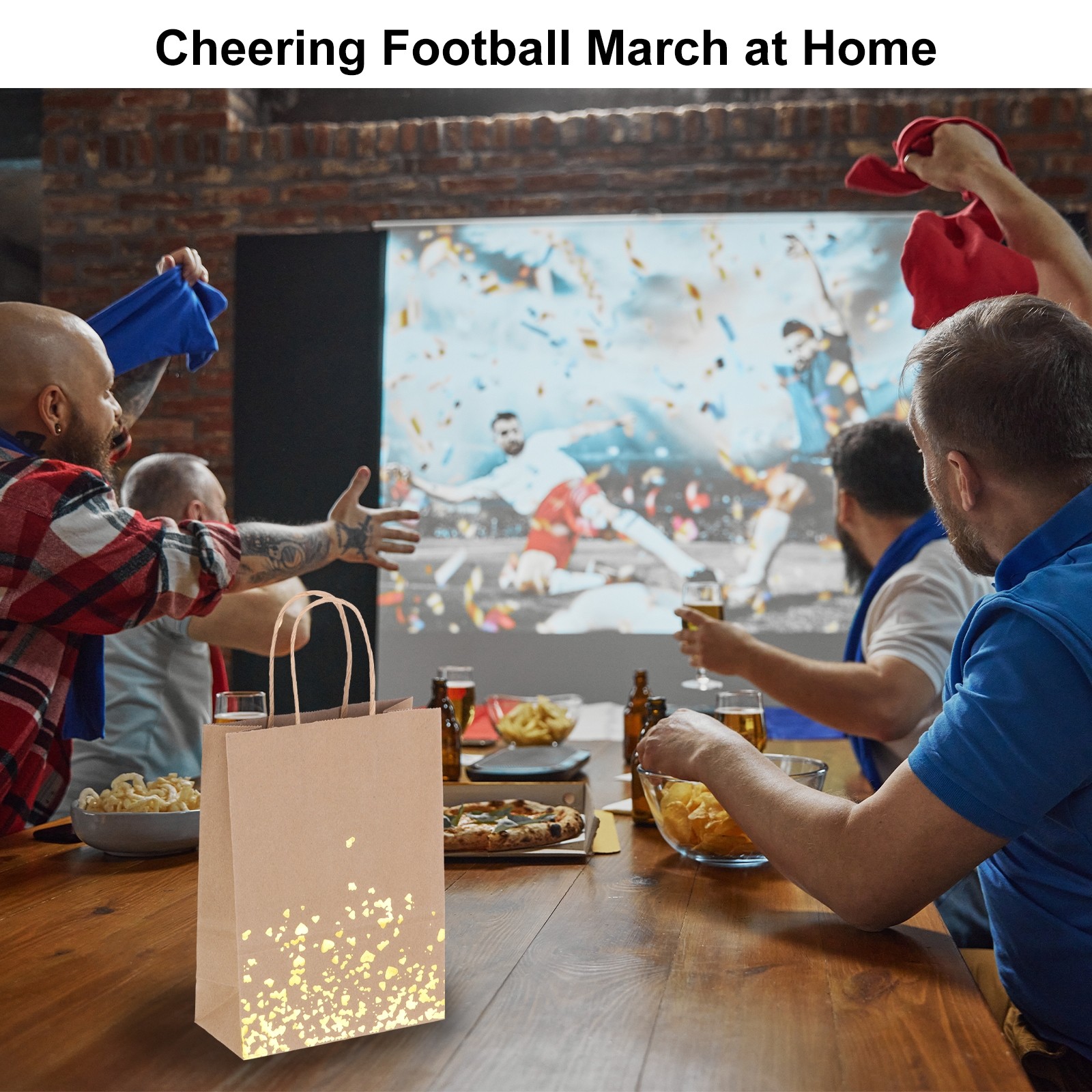24Pcs Kraft Gift Bags with Handles Bulk, Yellow Gold Heart Party Favor Bags