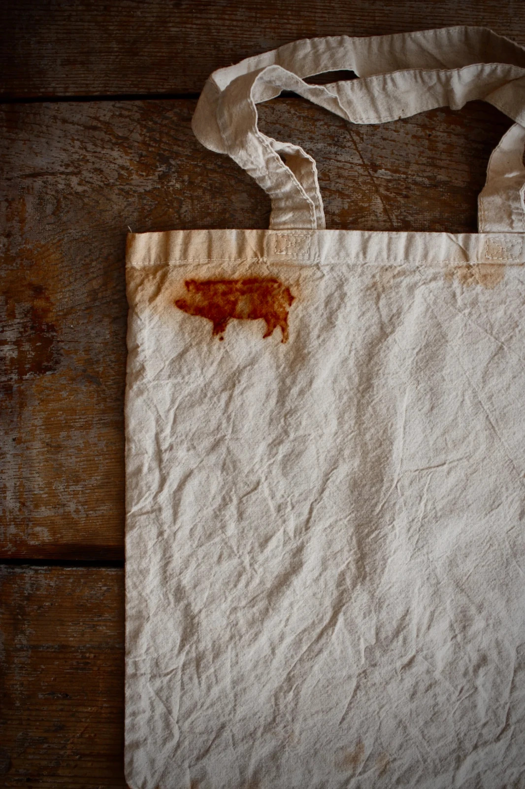 Light Cotton Tote Bag Rust Dyed Cleavers Handmade Book Bag Farmers Market 14×14