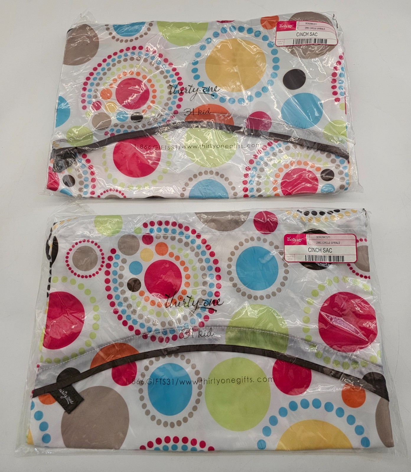 4 Lot Thirty One Cinch Sac Bag Multicolor Circles Spirals NEW