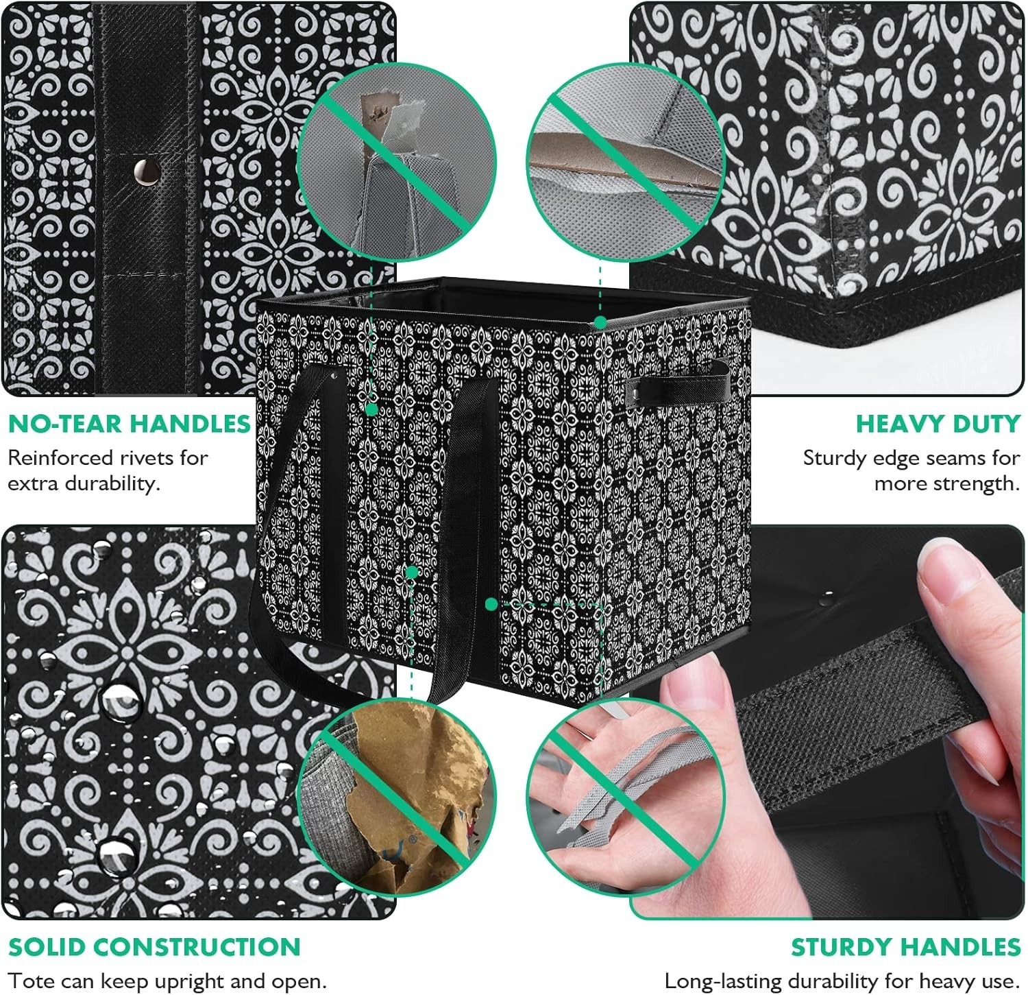 Collapsible Grocery Tote Bags – Water Resistant, 8 Pcs