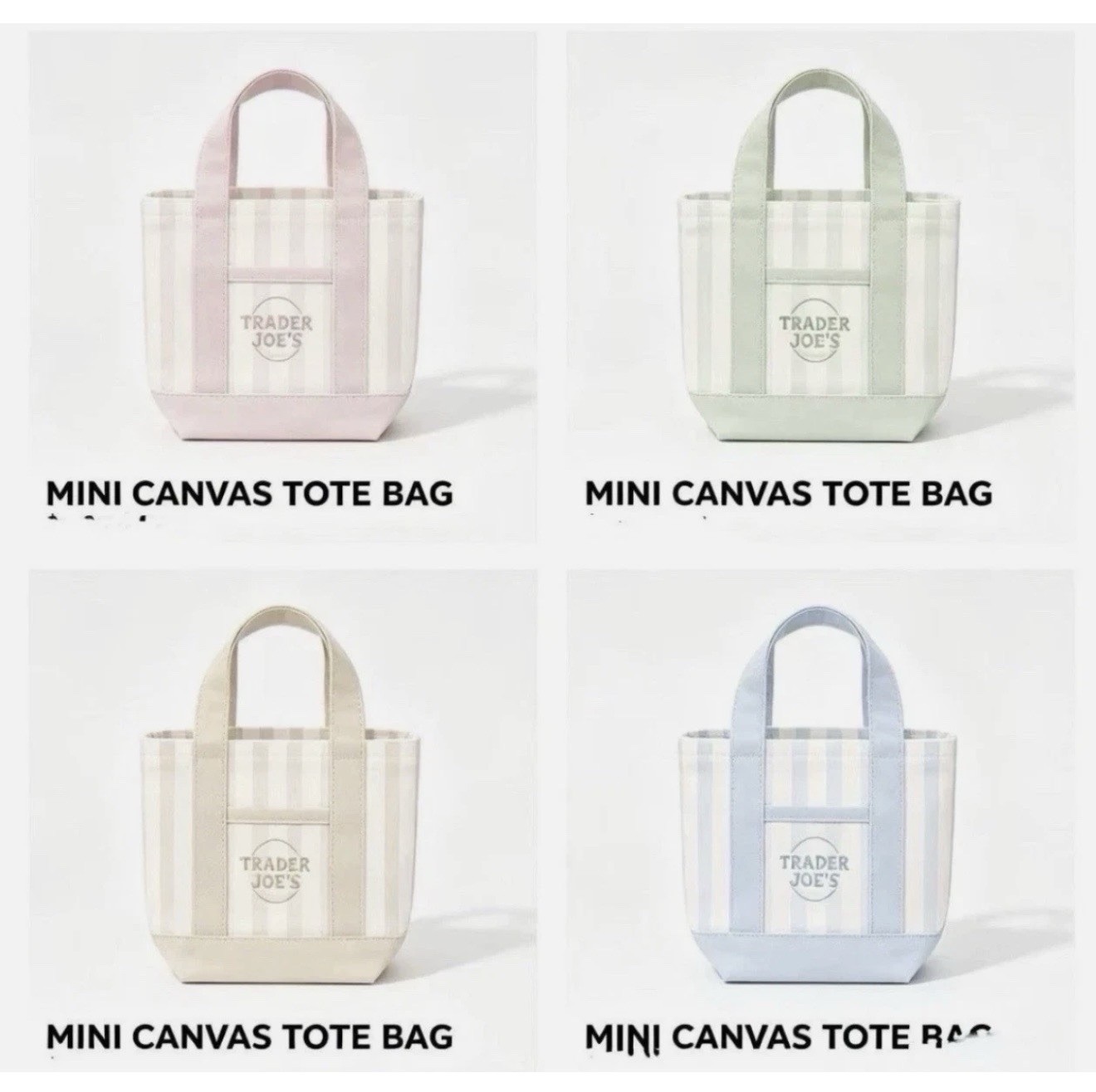 Trader Joe’s Mini Pastel Stripe Canvas Tote Bag Limited Edition Set Of 4