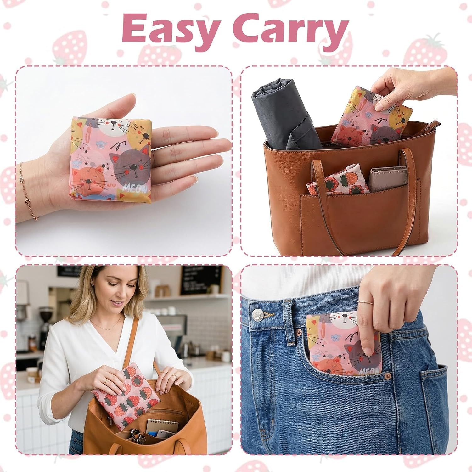 1 Pack Foldable Grocery Bag, Waterproof Reusable Shopping Bag Holder,Tote Bags N