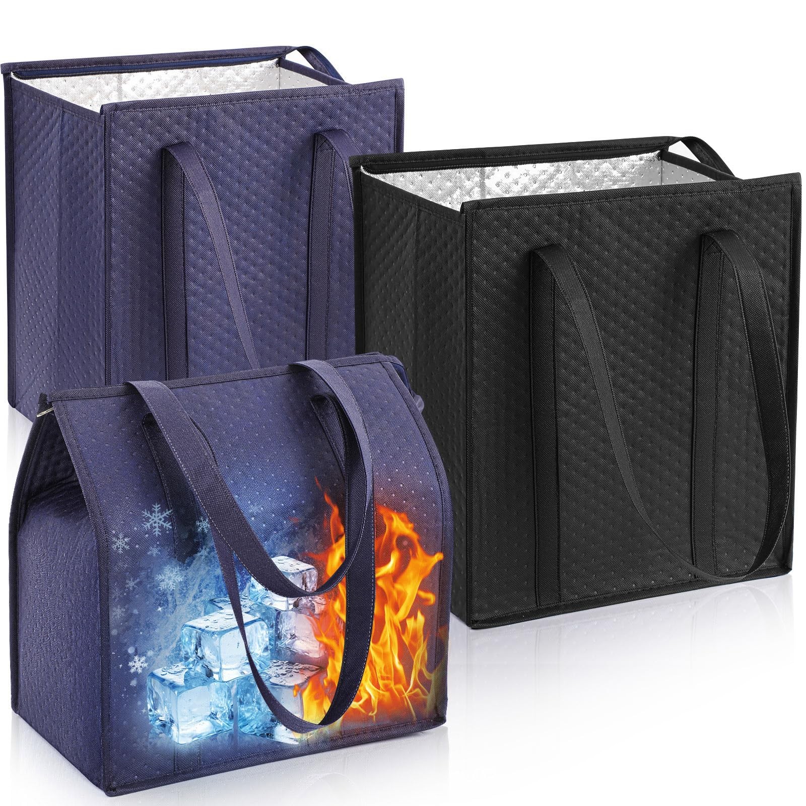 3 PCS XLLarge Insulated Grocery Bags Reusable Thermal Cooler Tote Hub