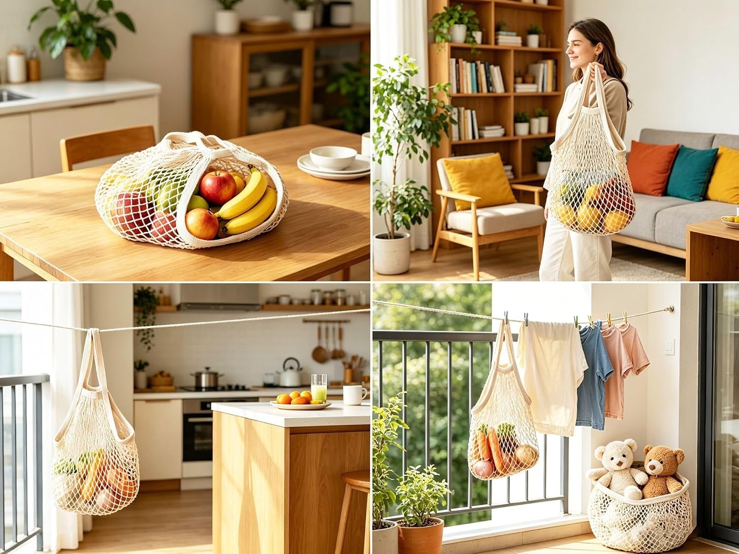 Reusable Cotton Mesh Grocery Bags Cotton String Bag Net Shopping Mesh Bags Pa…