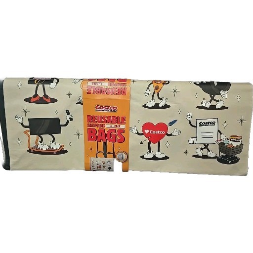 Costco Reusable Shopping Bags 4 Pack Retro Mascot 20x14x11.5 Grocery Tote New