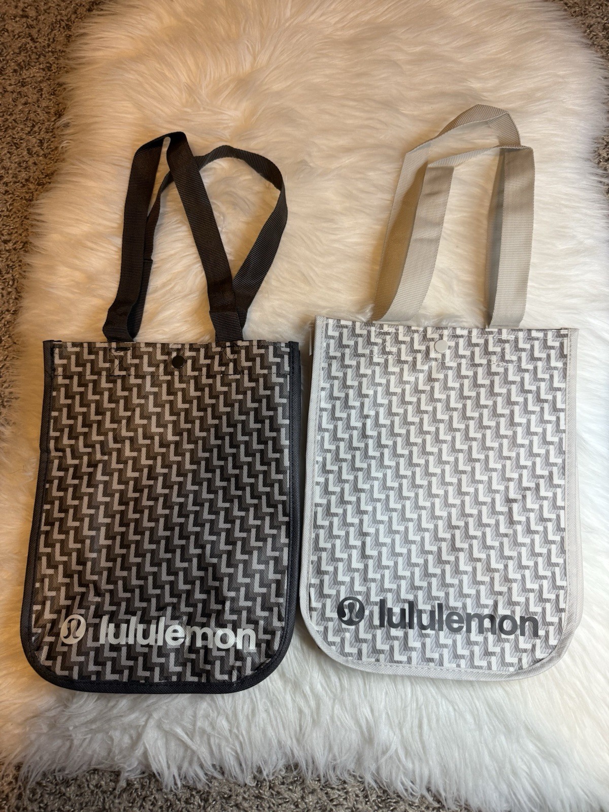 Lululemon Reusable Shopping Gift Bag Small Tote Brown Gray With Logo Lot 2 New