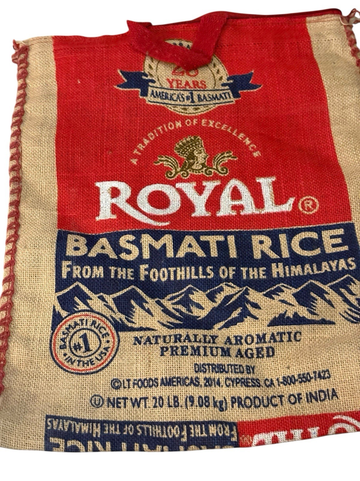 Royal Basmati Rice Zipper Tote Bag Upcycled Burlap Grocery Market Bag