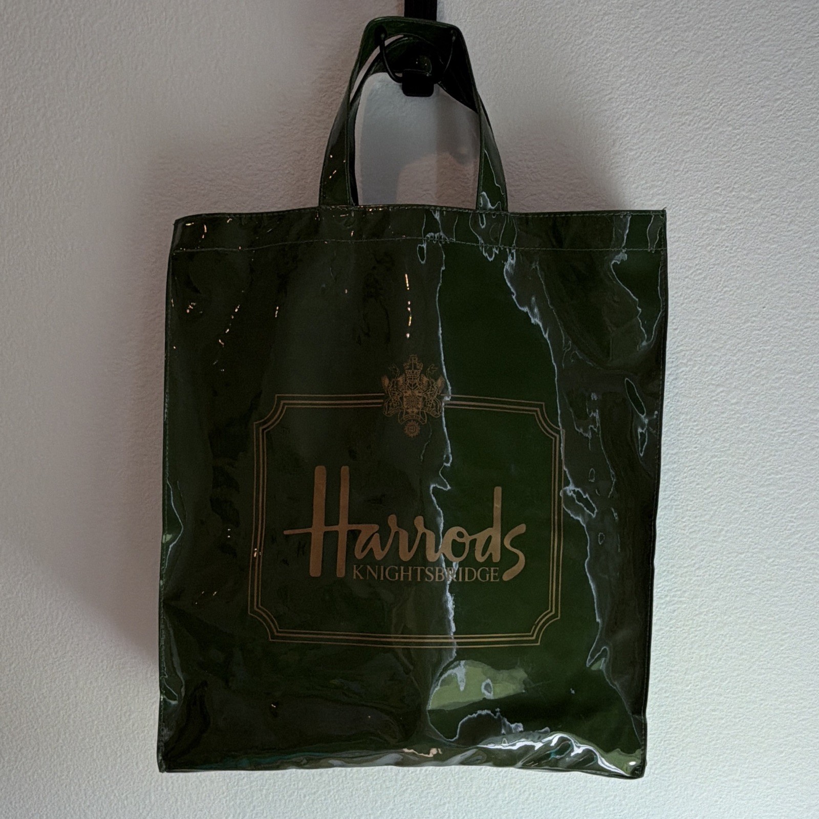 Harrods Knightsbridge Green Logo Foldable Tote Bag with Zipper Pocket