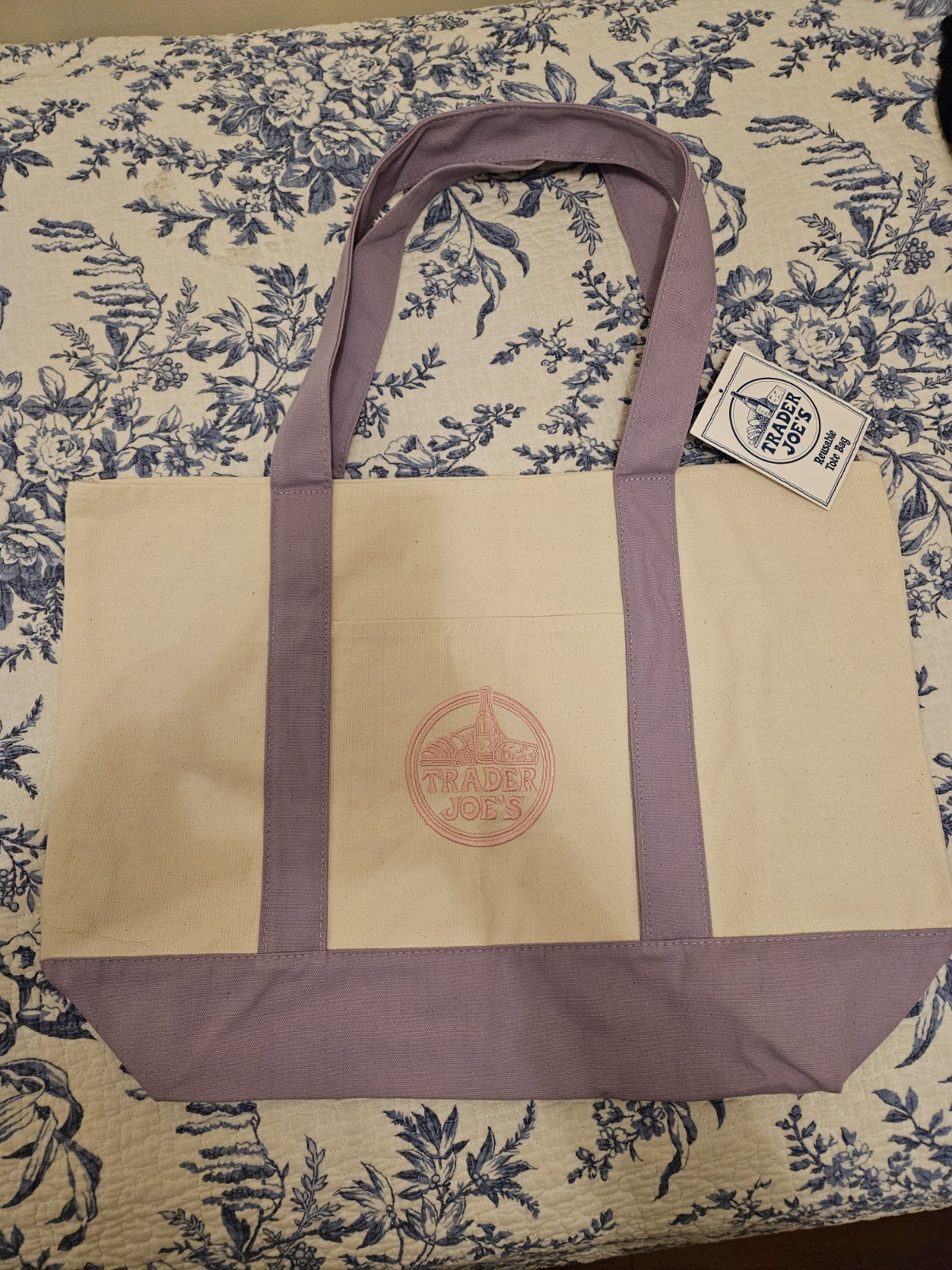 Large Trader Joe’s Tote Bag Lavender/purple With Pink Logo NWT US Seller 2026