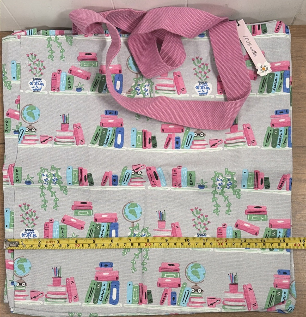 Bookshelf Cotton Tote Bag Teacher Appreciation Gift School Library Reusable