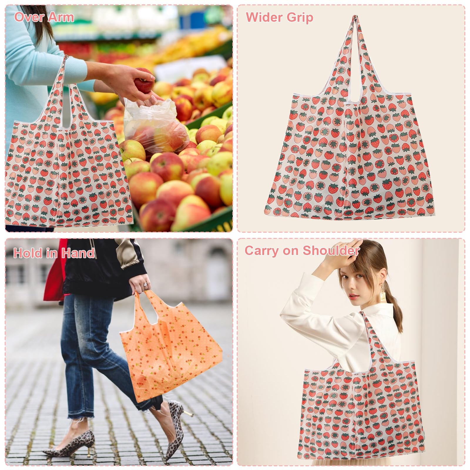 Extra Large 50lbs Foldable Reusable Shopping Bags X-Large, Pink