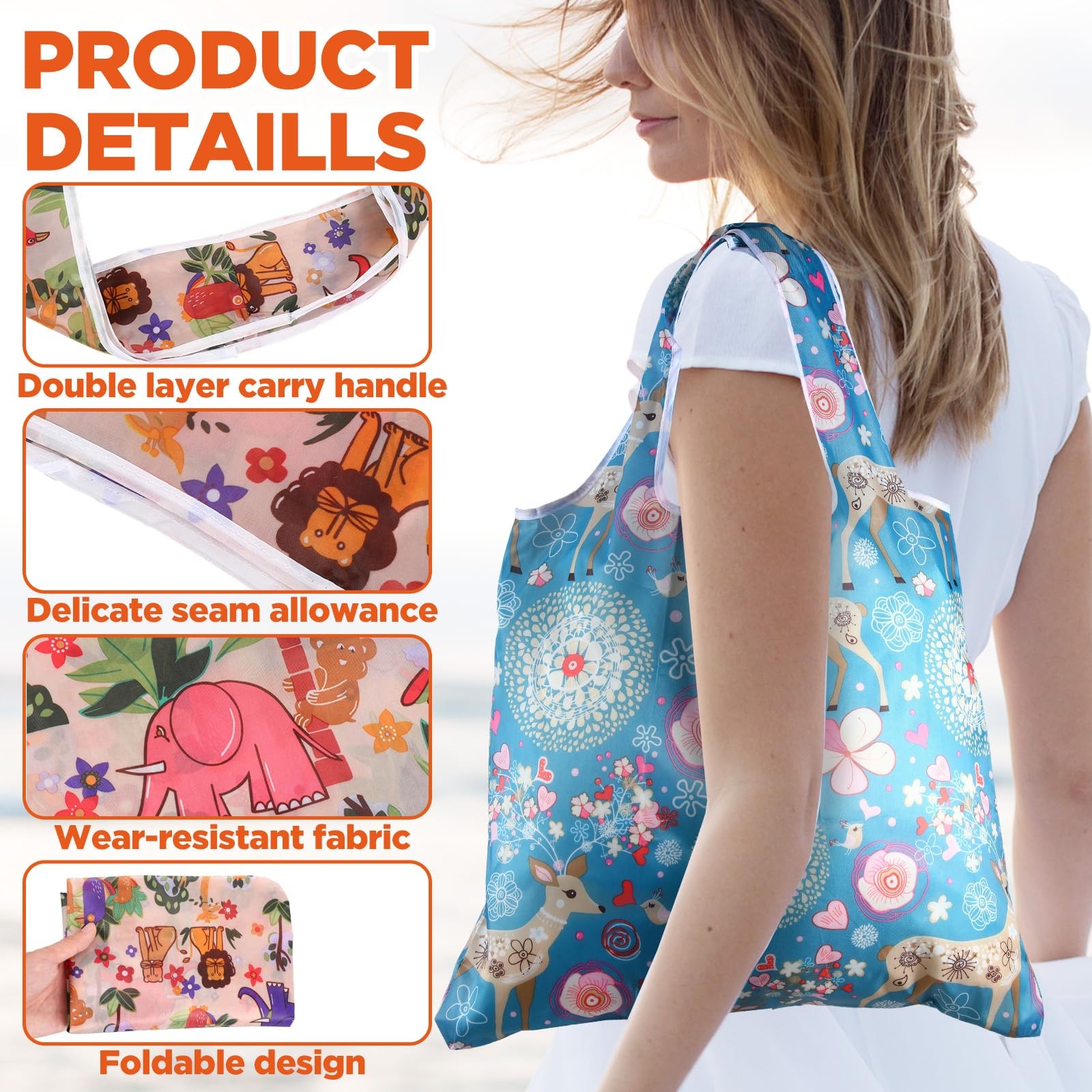 16 PCS Foldable Reusable Grocery Shopping Tote Bags Polyester Multi Color