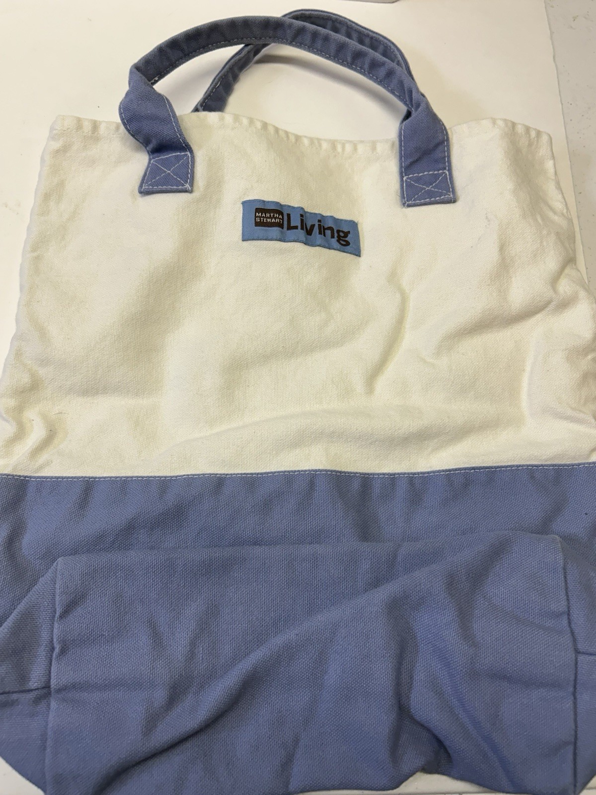 Martha Stewart Living Tote Bag Blue White Canvas Reusable Shopping Eco Friendly