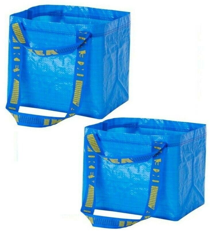 Ikea Brattby Blue Shopping Tote Bag Reusable Heavy-Duty 10.5x8x10.5 Inch Set 2