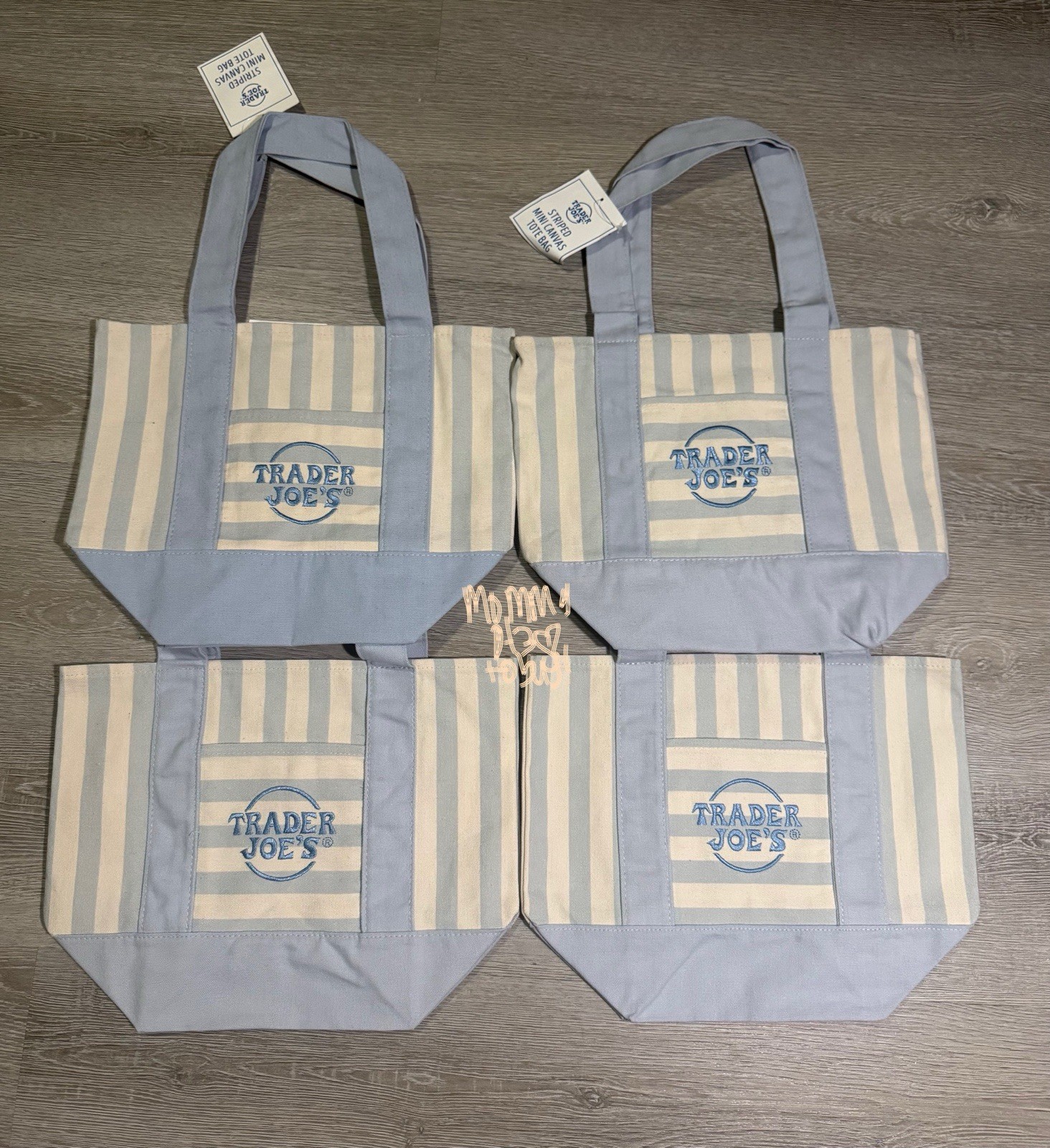 Trader Joe’s Mini Stripe Canvas Tote Bag Limited Edition Set Of 4 Blue Bags