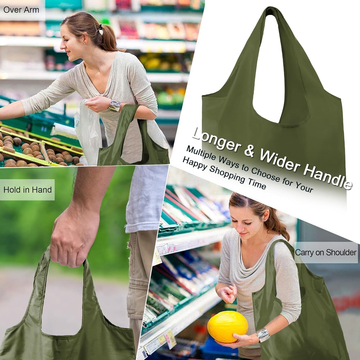 10 Pack Dark Green Reusable Grocery Bags – Extra Large & Machine Washable