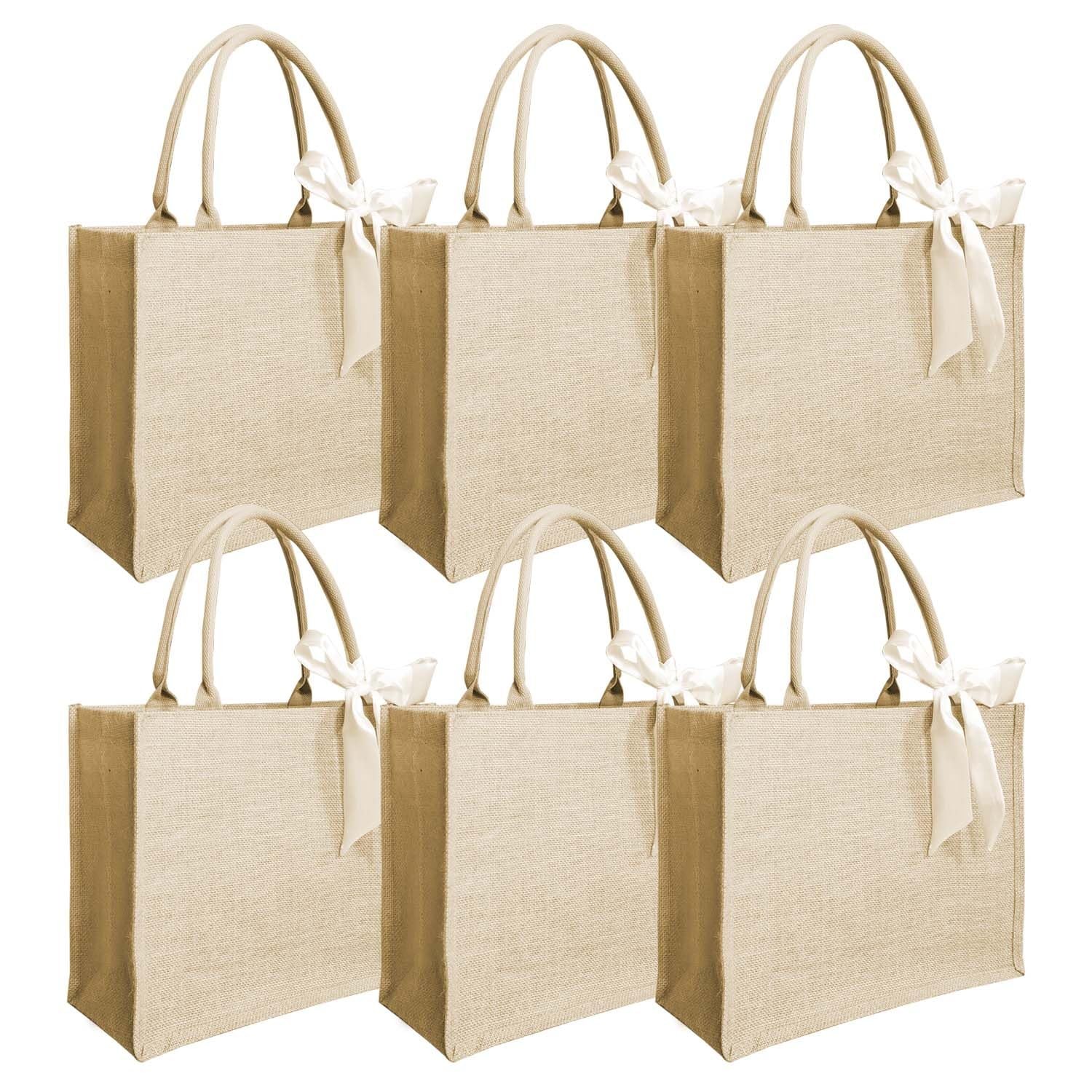 6 PCS Burlap Tote Bag Set Handles 15.35×5.91×11.81 Inch Jute Waterproof Reusable