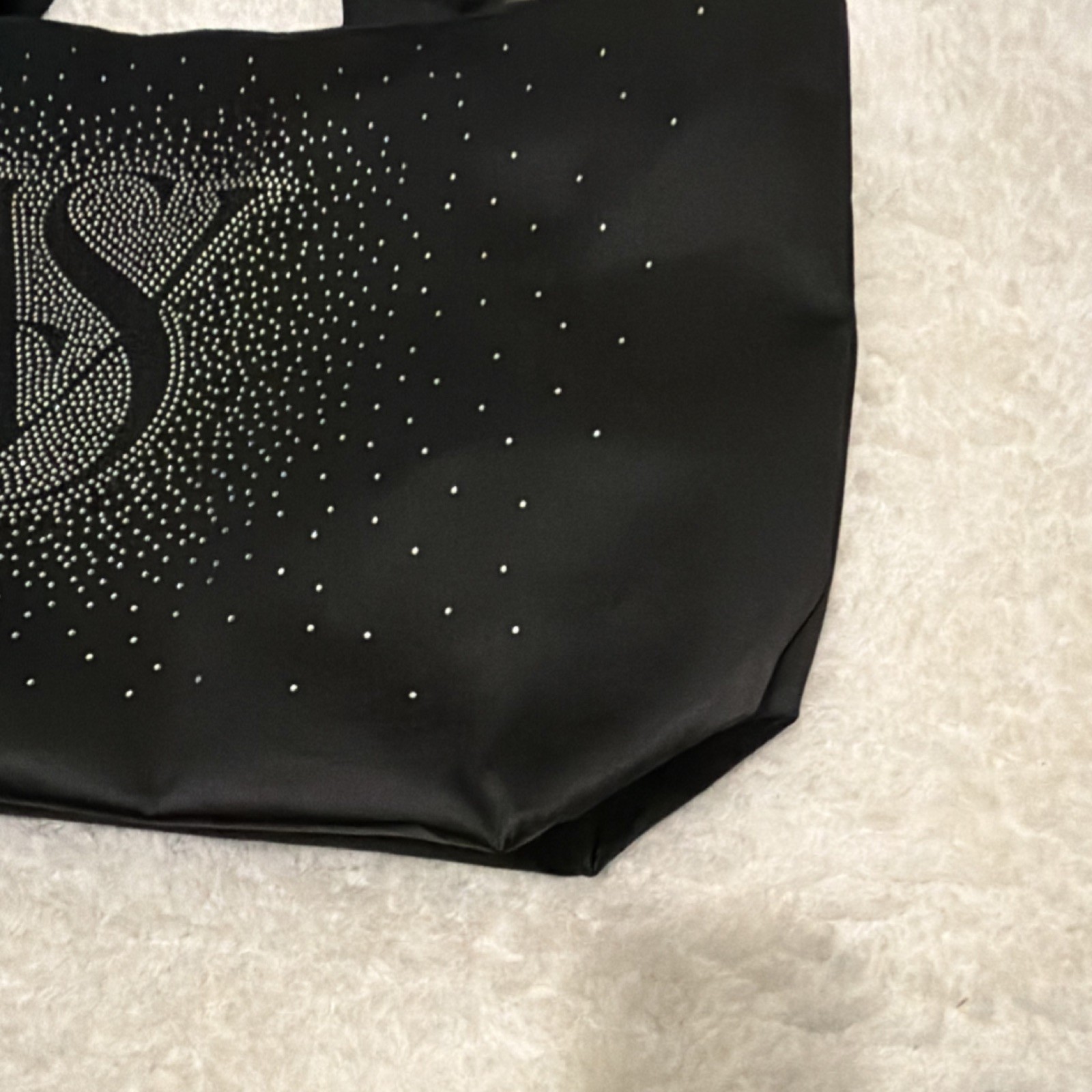 Reusable Black Tote Shopping Bag, Rhinestone-Style VS Logo, Double Handles