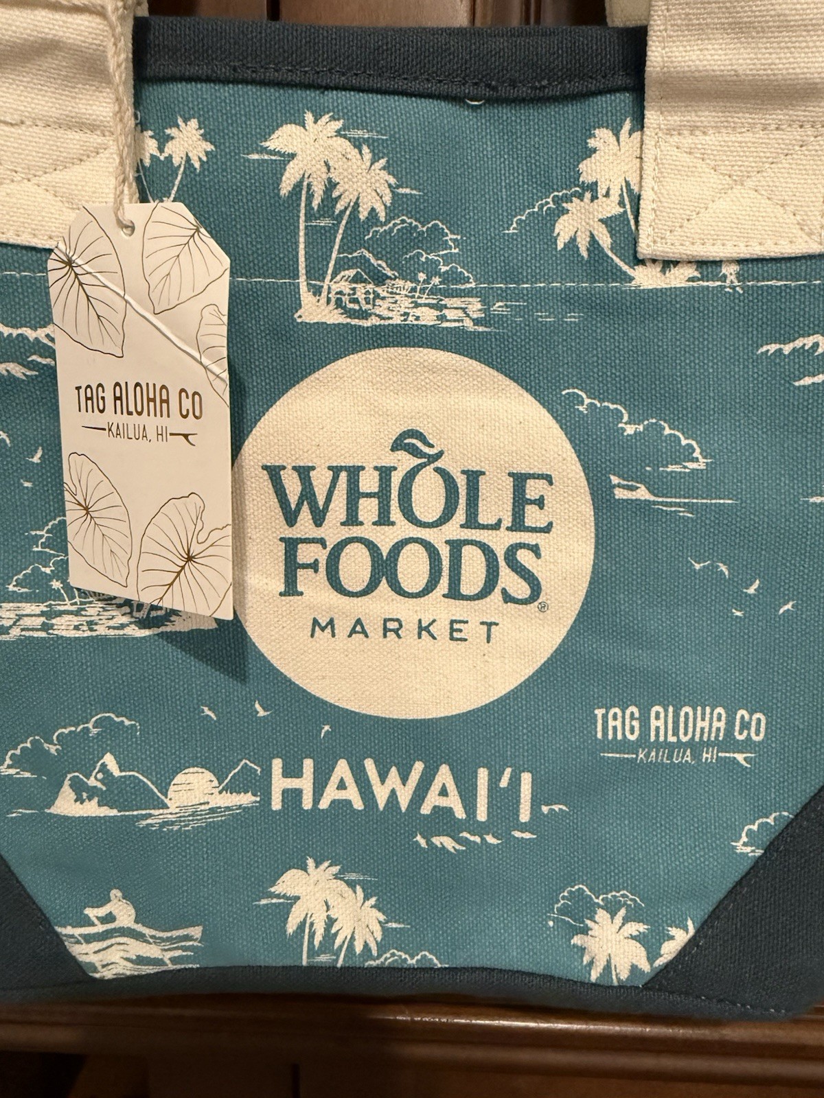 Whole Foods Hawaii Aqua Blue Island Kailua Mini Tote Bag Exclusive Tag Aloha NEW
