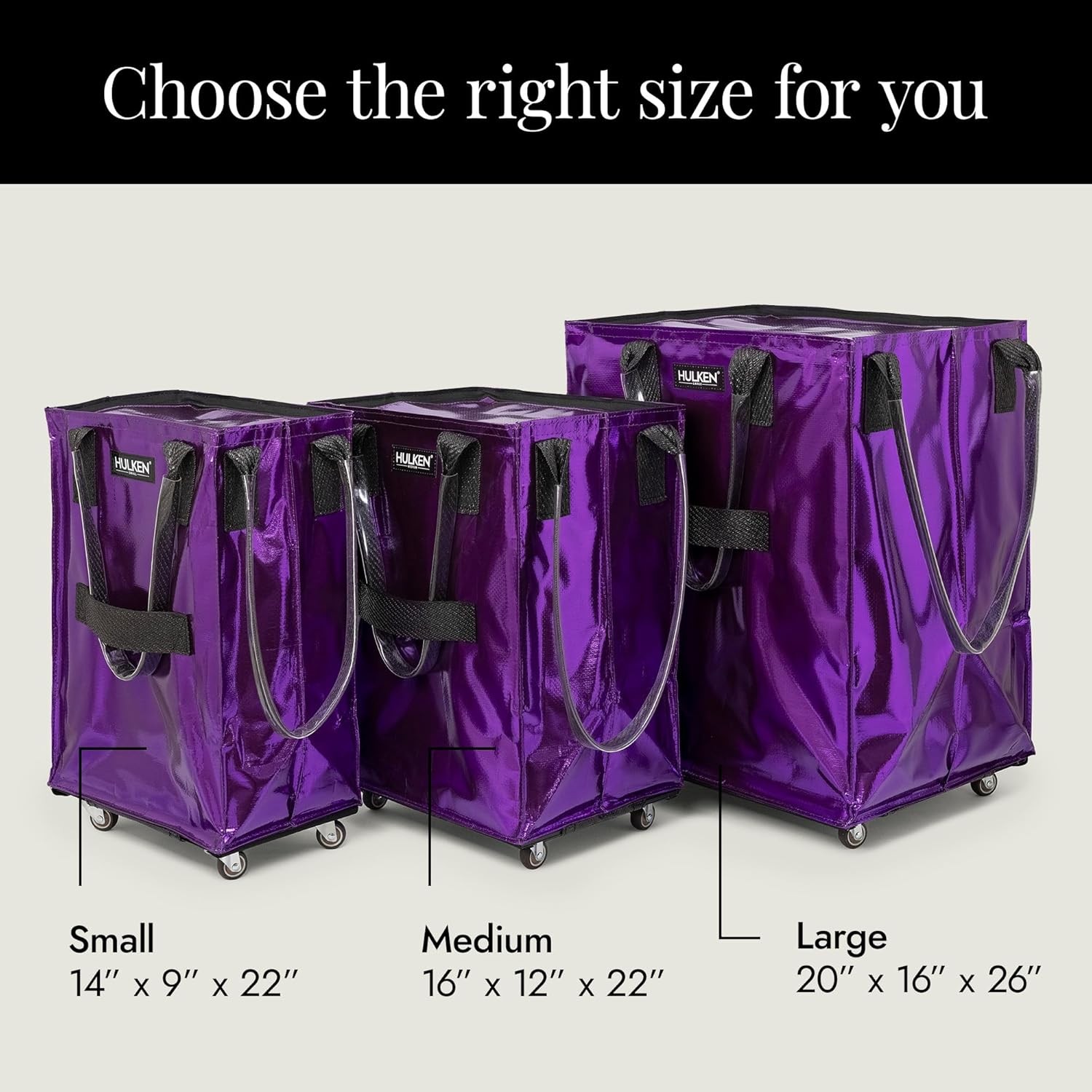 HULKEN (Small, Ultraviolet) Reusable Grocery Bag On Wheels, Carries Up to 66 lb