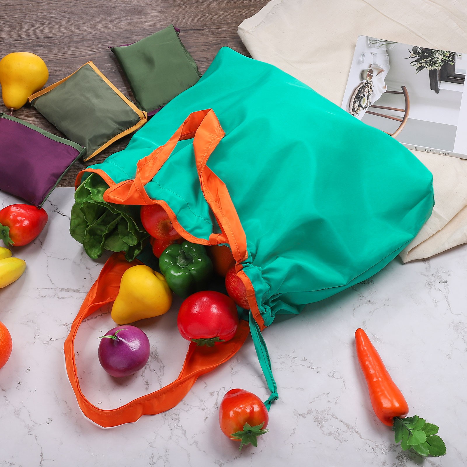 1Pcs 20″ x 16″ Washable Shopping Totes Fit in Pocket (Green)
