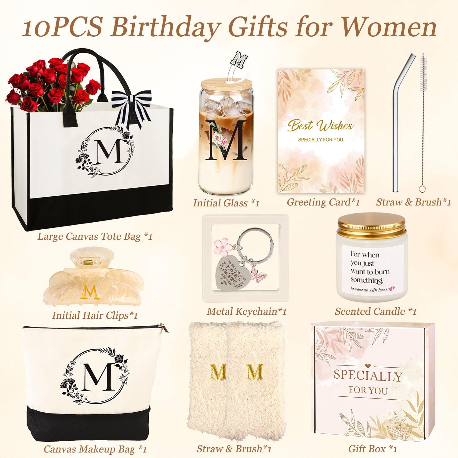 Birthday Gifts for Women, 10pcs Monogrammed Gifts for Women Initial Canvas To…