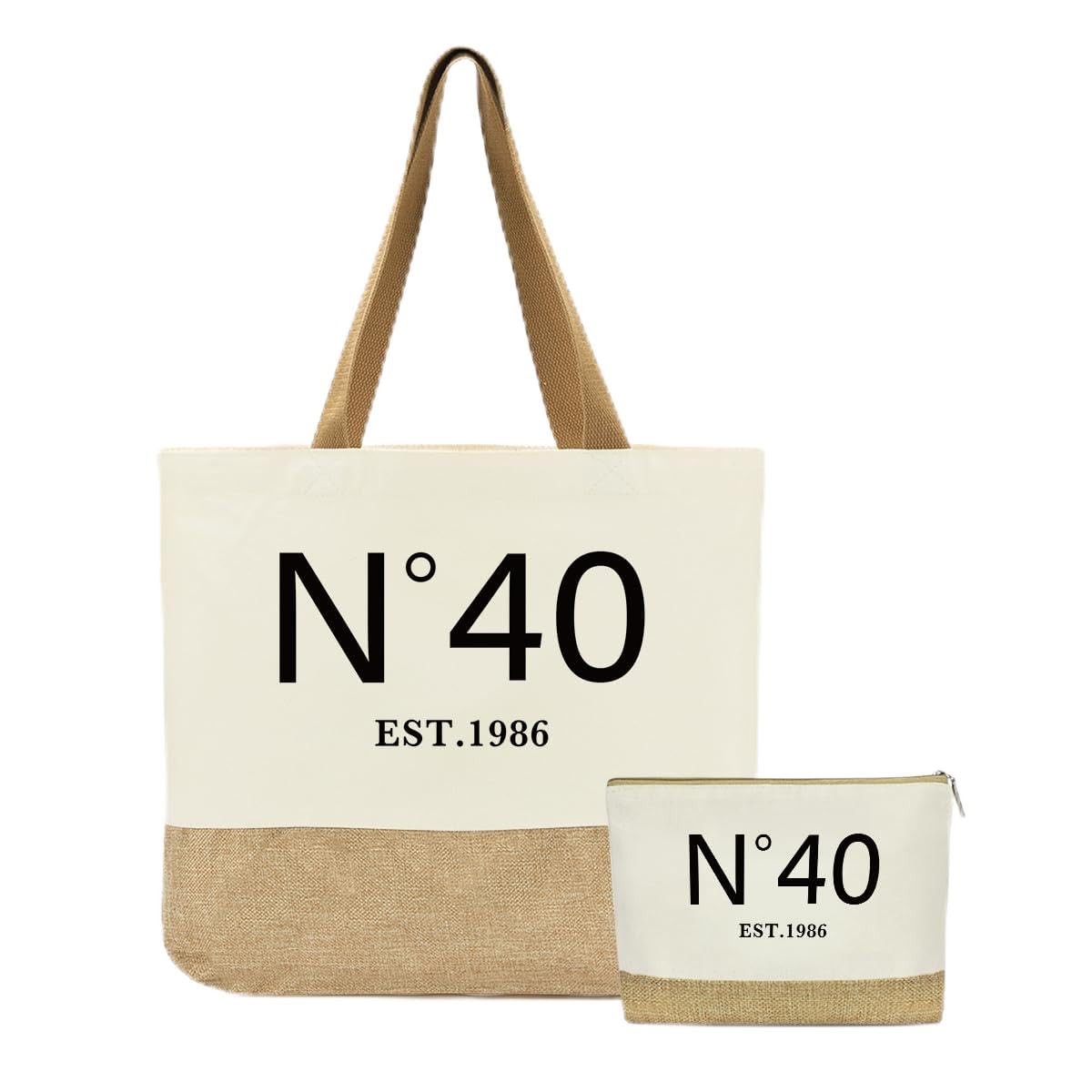 40th Gifts for , 40th Bag, Reusable Jute 1986 Tote Bag and Makeup Bags With Z…