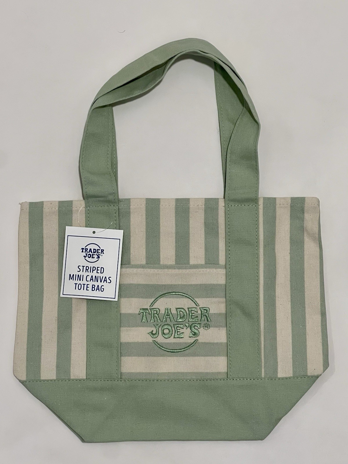 New Trader Joe’s Mini Seafoam Green pastel 2026 Striped Canvas Tote Bag GETFAST
