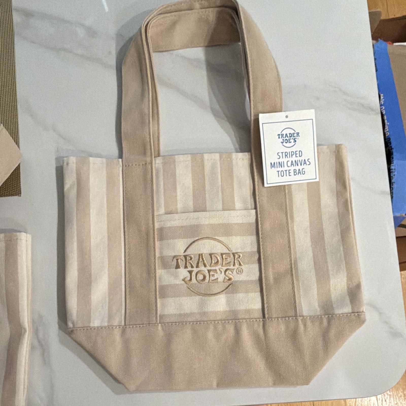 Trader Joe’s Striped Mini Canvas Tote Bag Beige/White 14x10x10 in
