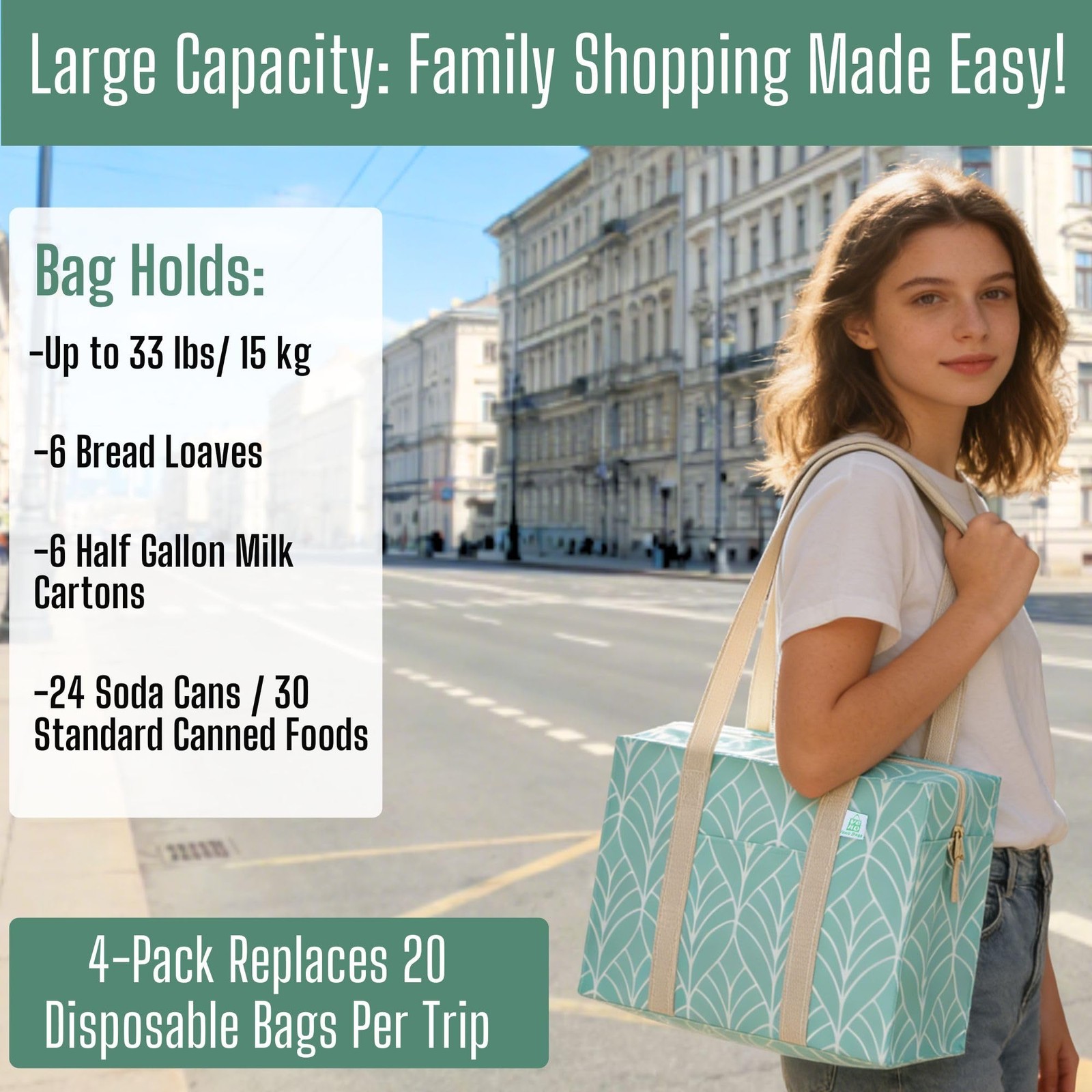 4 Pack Reusable Grocery Bags with Zipper, Heavy Duty Utility Tote with Hard B…