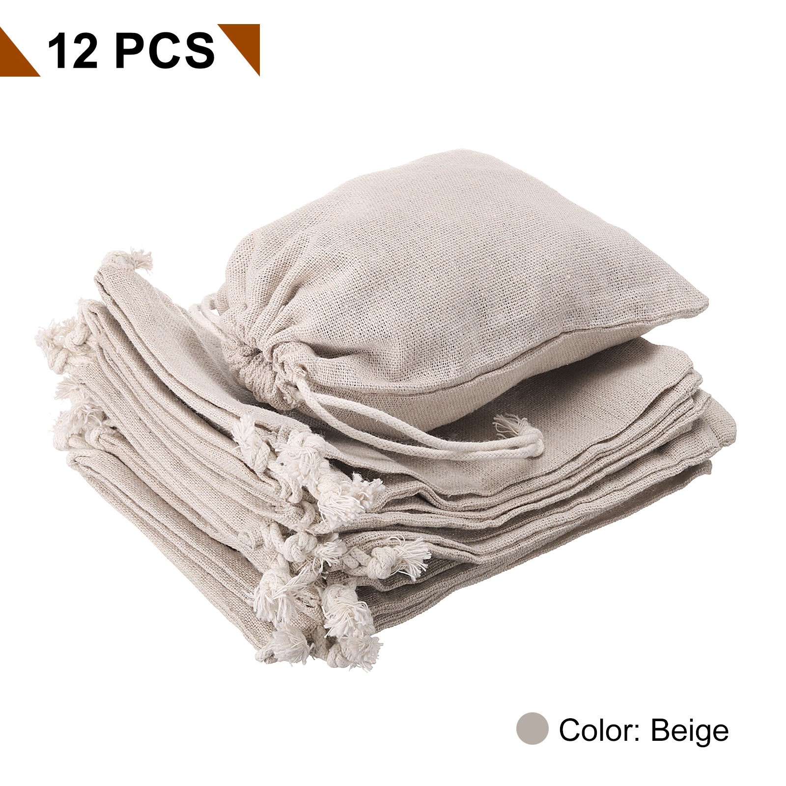 12pcs Cotton Storage Bags 5.1″ x 7.1″ Canvas Drawstring Bag, Beige
