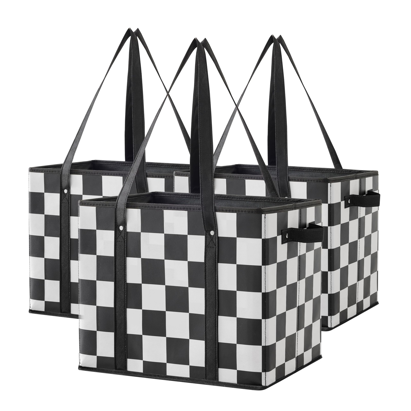 Checkered Reusable Grocery Bags Heavy Duty Black and White Checkerboard 3 Pac…