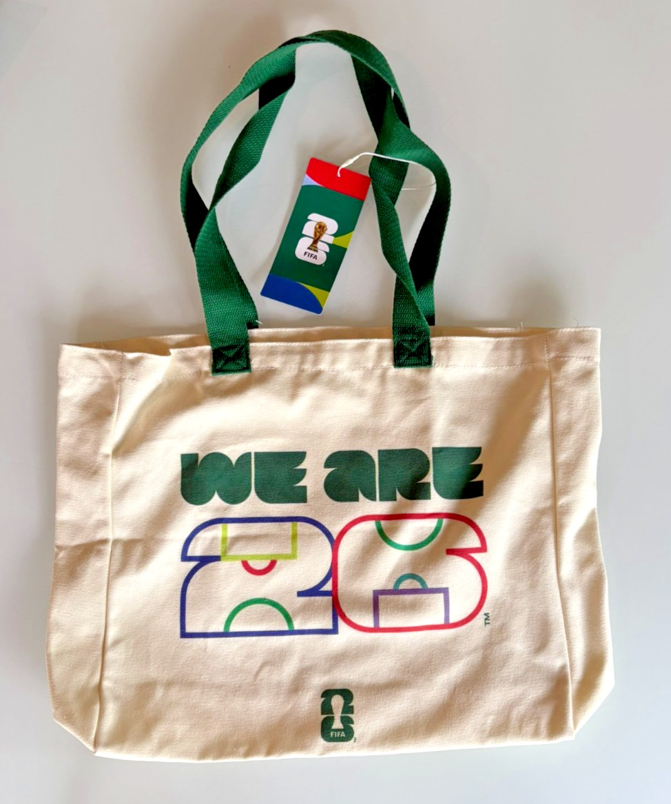 FIFA We Are 26 Graphic Print Canvas Tote Bag Beige/Green 14x13x4