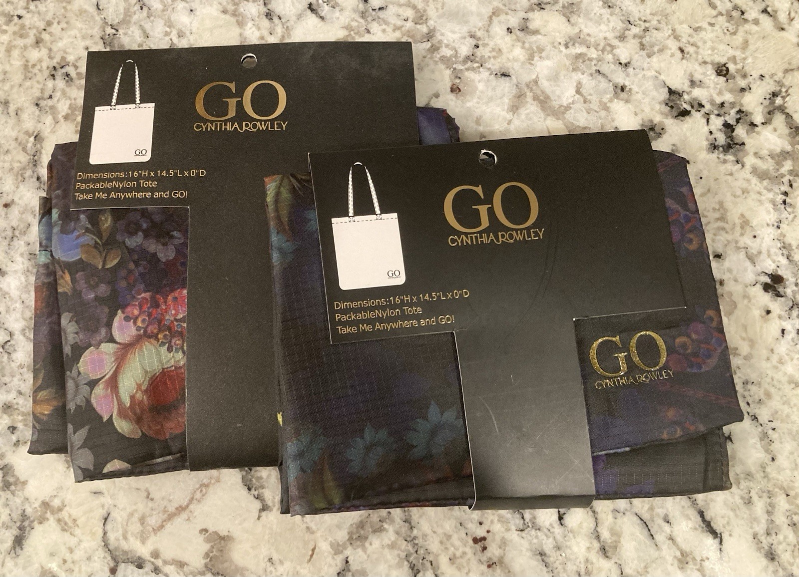Cynthia Rowley – Lot of 2 -GO Reusable Packable Nylon Tote 16 x 14.5 x 0”D
