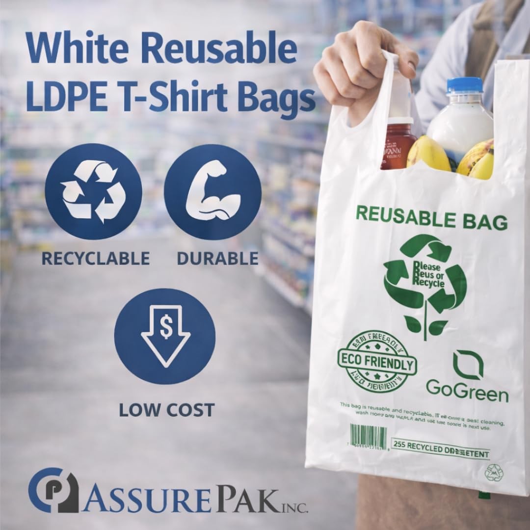Reusable White PP Non-Woven Bags – 200 Pack Bulk – 12” x 7” x 22” – 45 GSM Du…