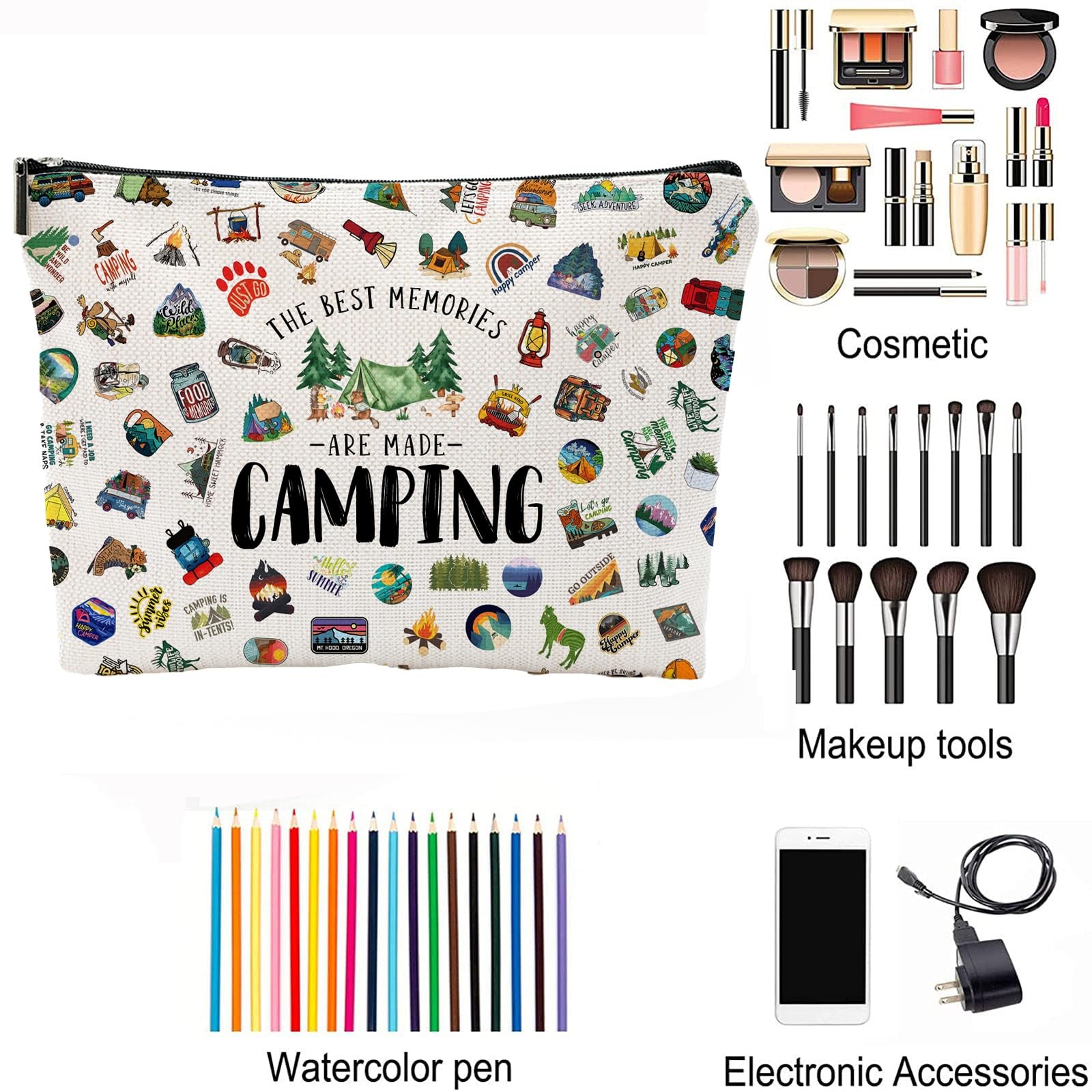 NONETH Camping Makeup Bag for Women, RV Owners, 9.8″ x 0.2″ x 6.7″, Beige