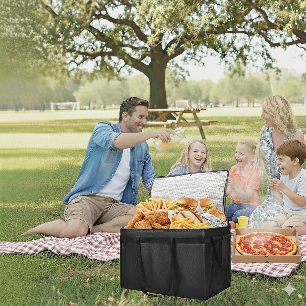 XXXL Insulated Grocery Cooler Tote Bag 22X14X13, Black, 1-Pack